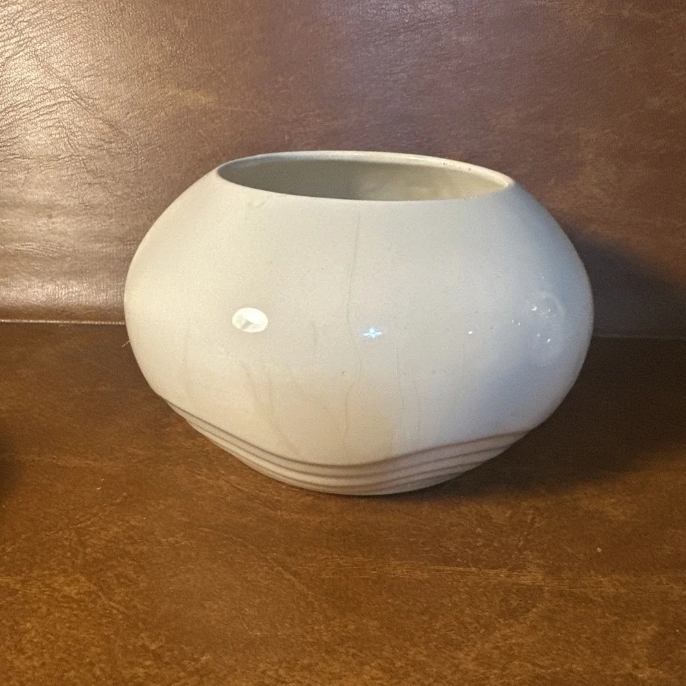Vintage White Porcelain Embossed Flowers Bowl Vase Portugal 4.5X7